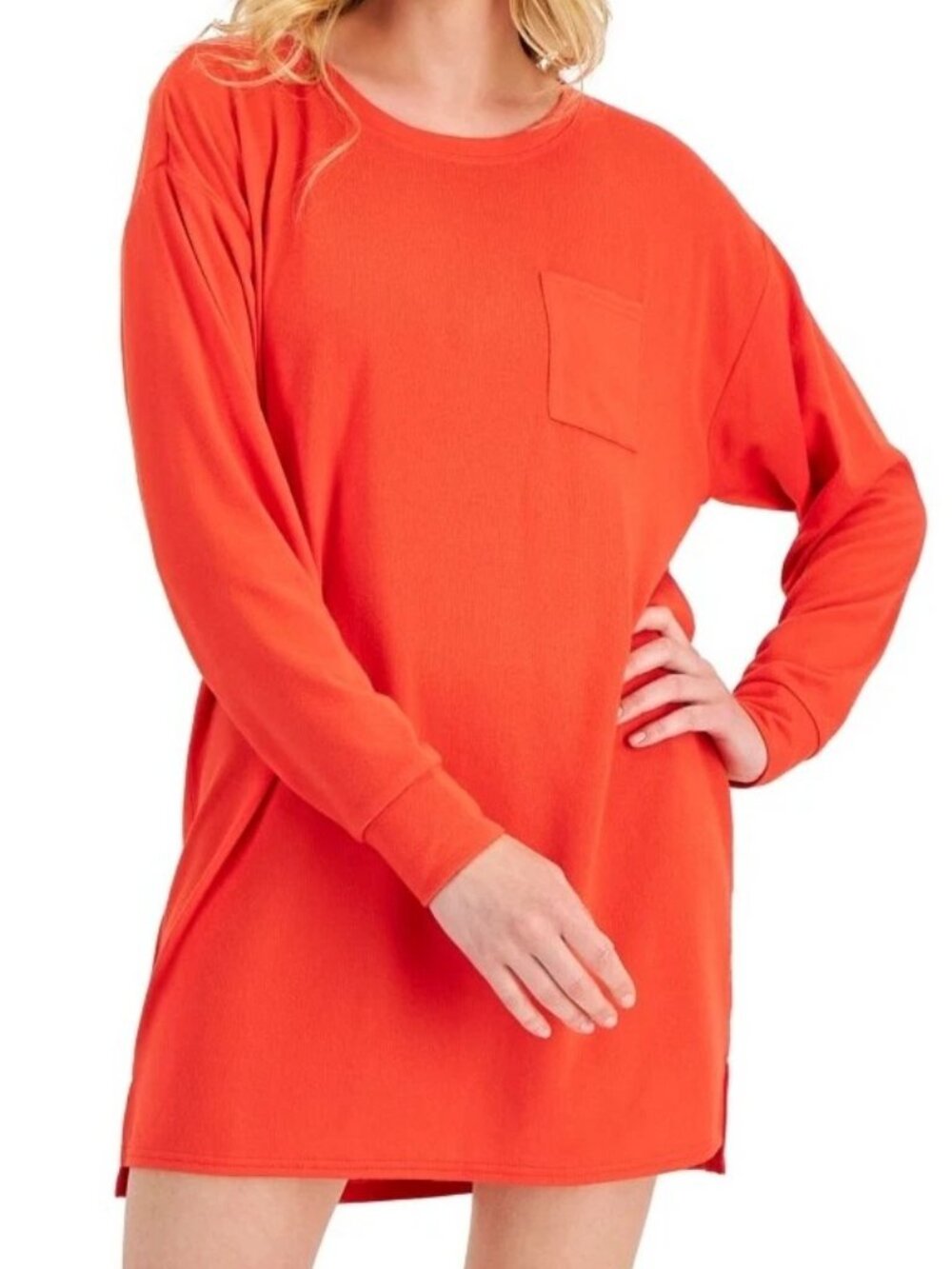 Jenni Women's Soft Knit Chest-Pocket Round Neck Sleepshirt, Papaya Punch